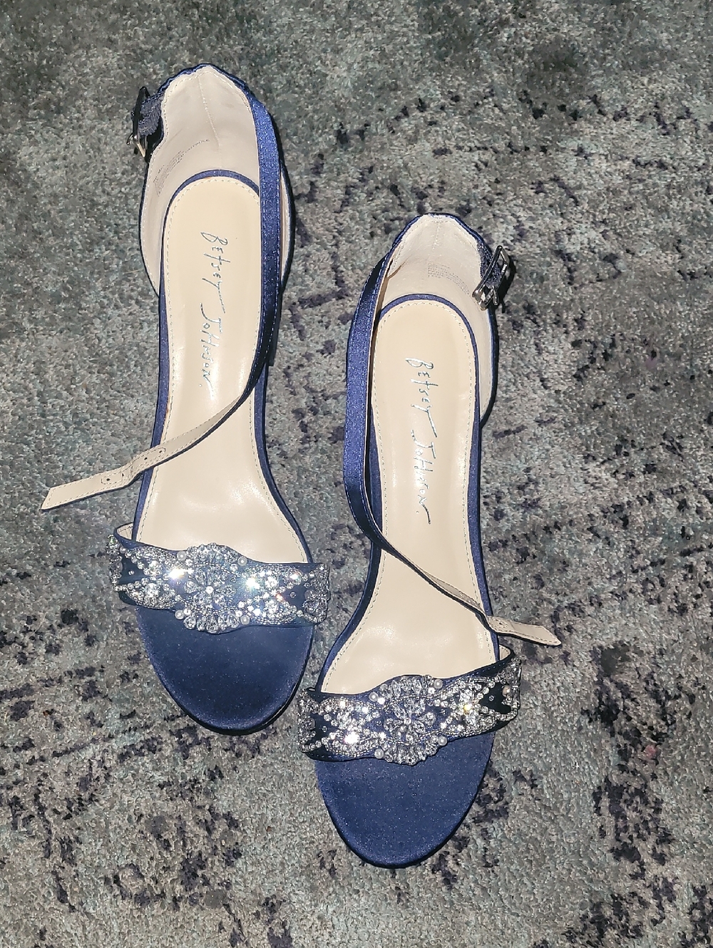 Betsey Johnson Navy Rhinstone Block Heel